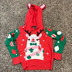Kid’s Festive Llama Christmas Sweater with Hood